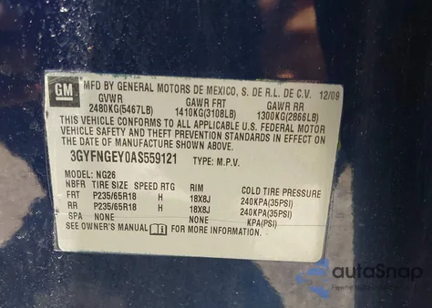 2010 Cadillac Srx z USA, uszkodzony, nr VIN 3GYFNGEY0AS559121